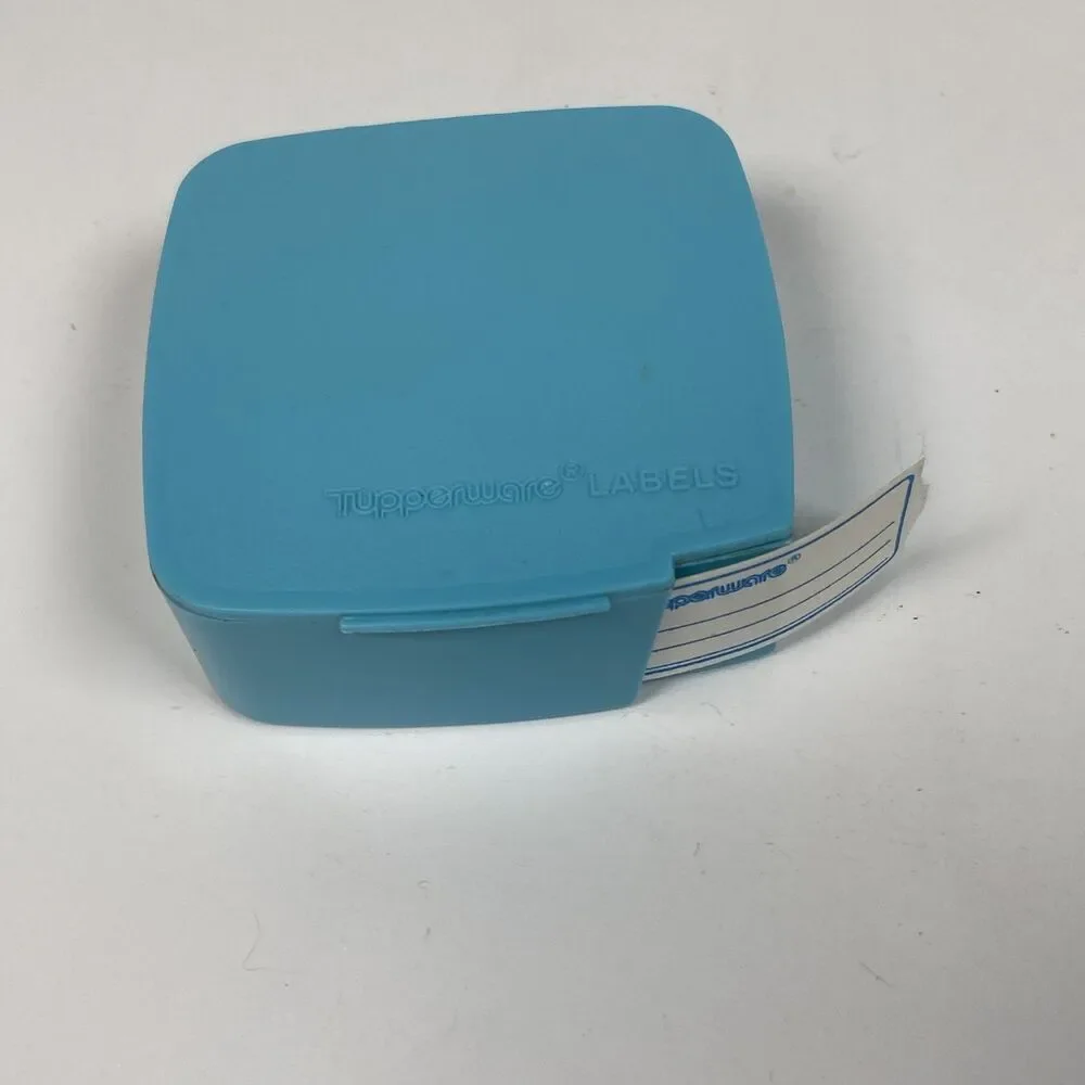 Tupperware Vintage Label Dispenser with Roll of Freezer Labels Blue Aqua